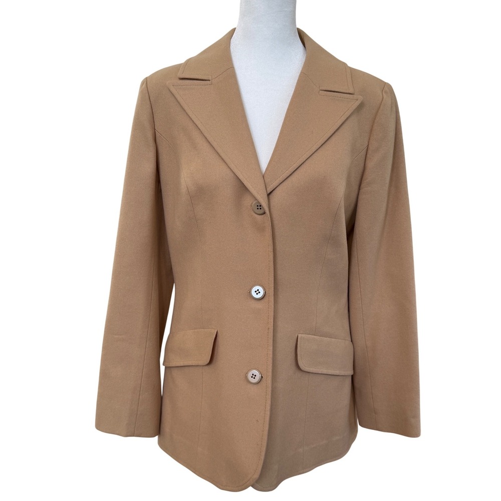 VTG Young Pendleton Camel Virgin Wool Blazer Jacket USA Womens 11 12 Tan Preppy